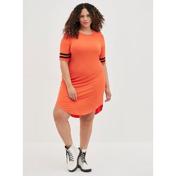NWT Torrid Womens Plus Size 2X Super Soft Orange Favorite T-Shirt Varsity Dress - Picture 2 of 4